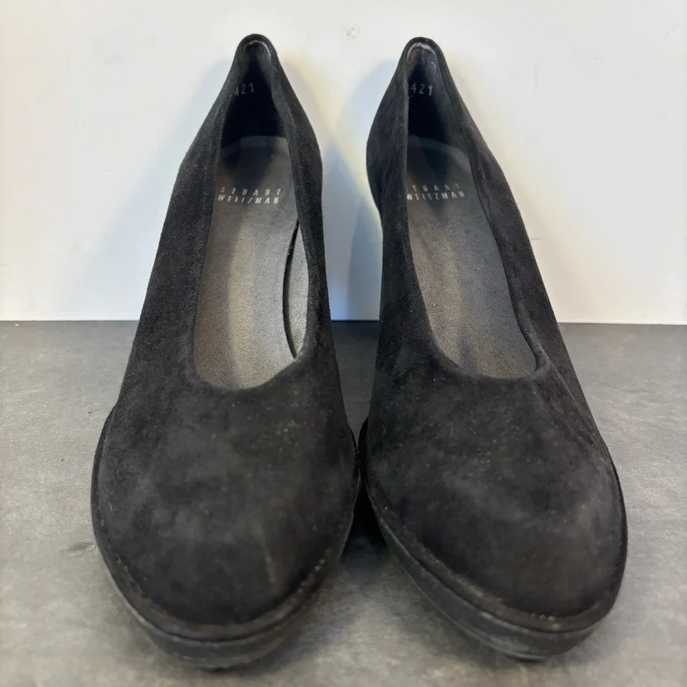 Stuart Weitzman Black Suede Block Heel Pumps EU 42 US 11 Made in Spain